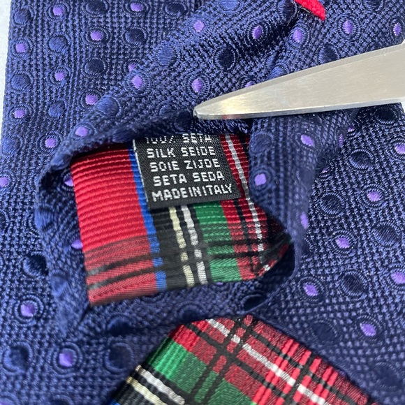 7 Downie St Silk Tie Geometric Dark Purple with Light Purple Dots Italy Preppy - Picture 4 of 7